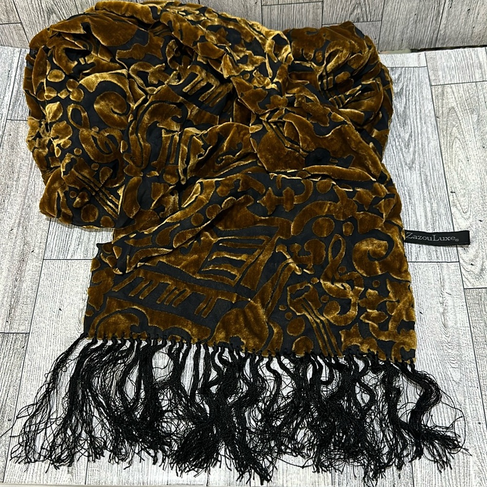 Zazou luxe brown silk music elegant scarf